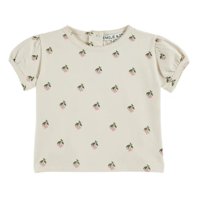 T-shirt Bouffant Cerises Coton Bio | Crème