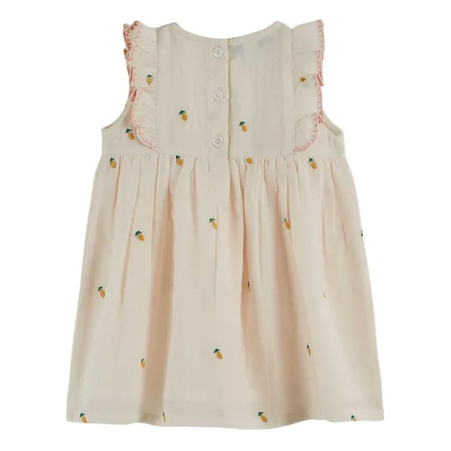 Vestido Plastrón Limón Bordado | Crema