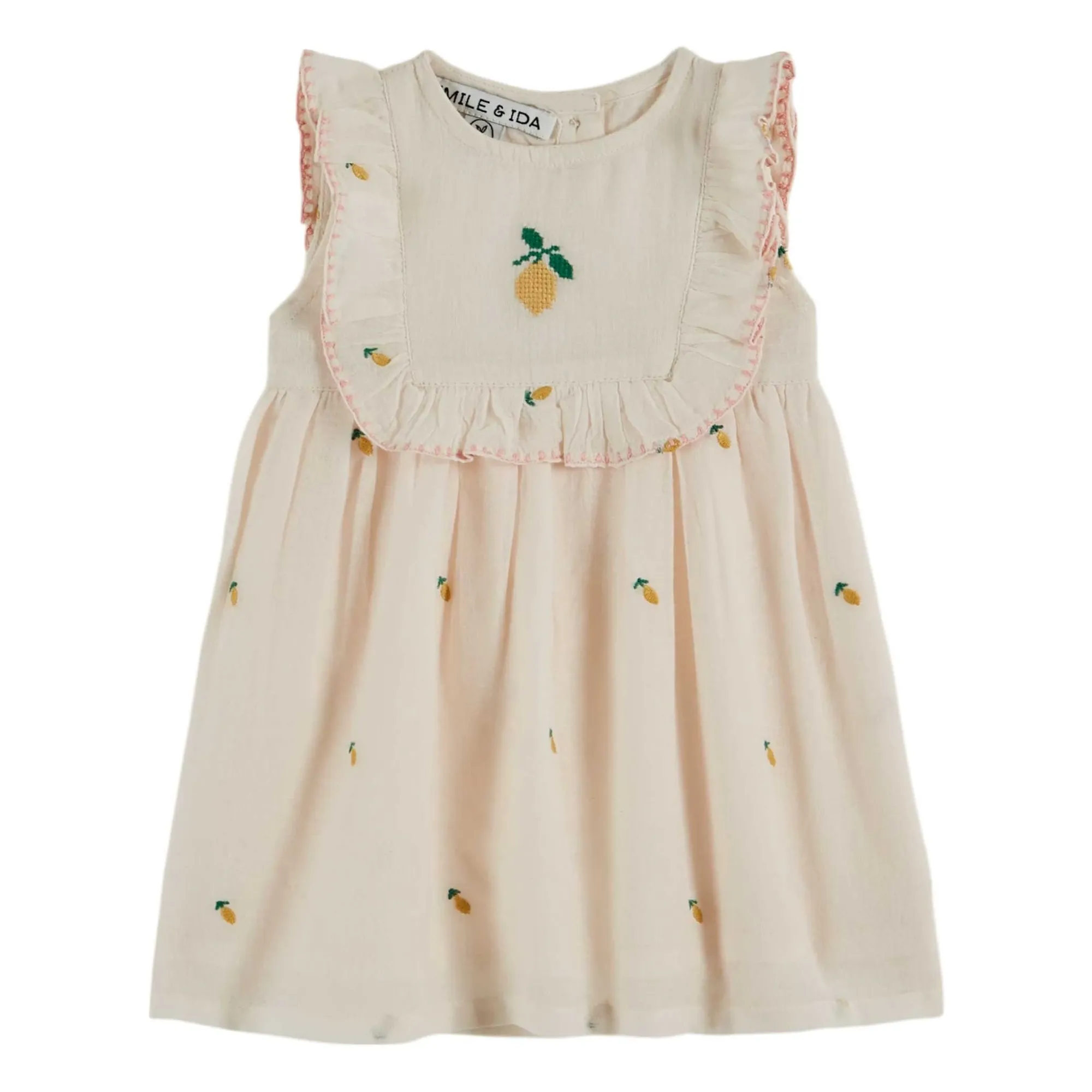 Emile Et Ida Cream Lemon Embroidered Plastron Dress