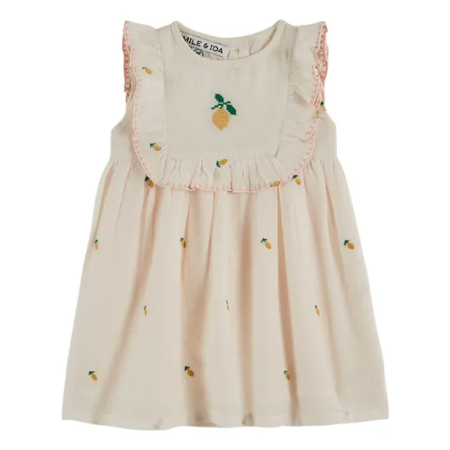 Robe Plastron Brodée Citrons | Crème
