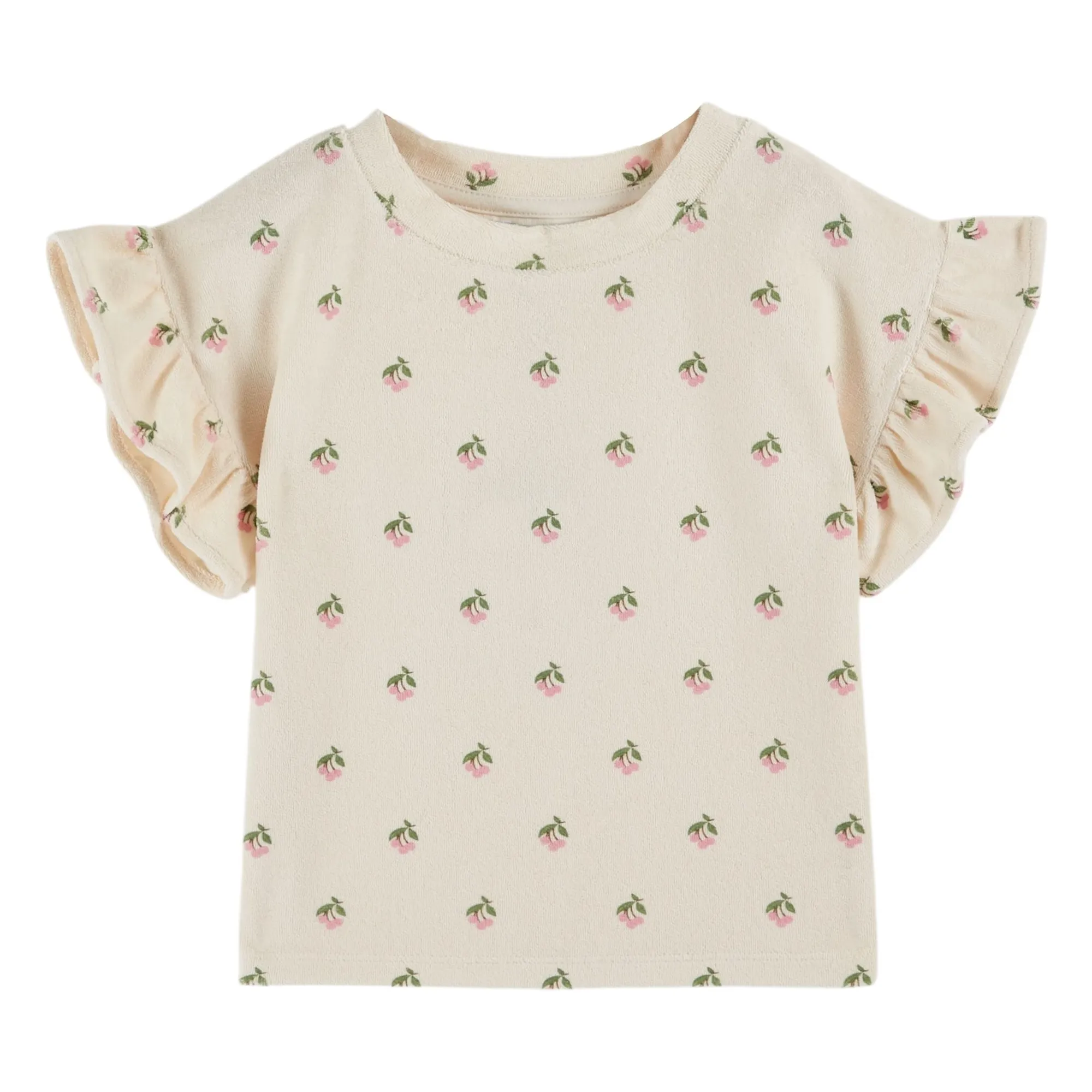 Emile Et Ida Cream Cherry Ruffle Organic Cotton Terry T-Shirt