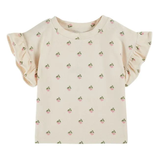 Camiseta de rizo de algodón orgánico con volante cereza | Crema