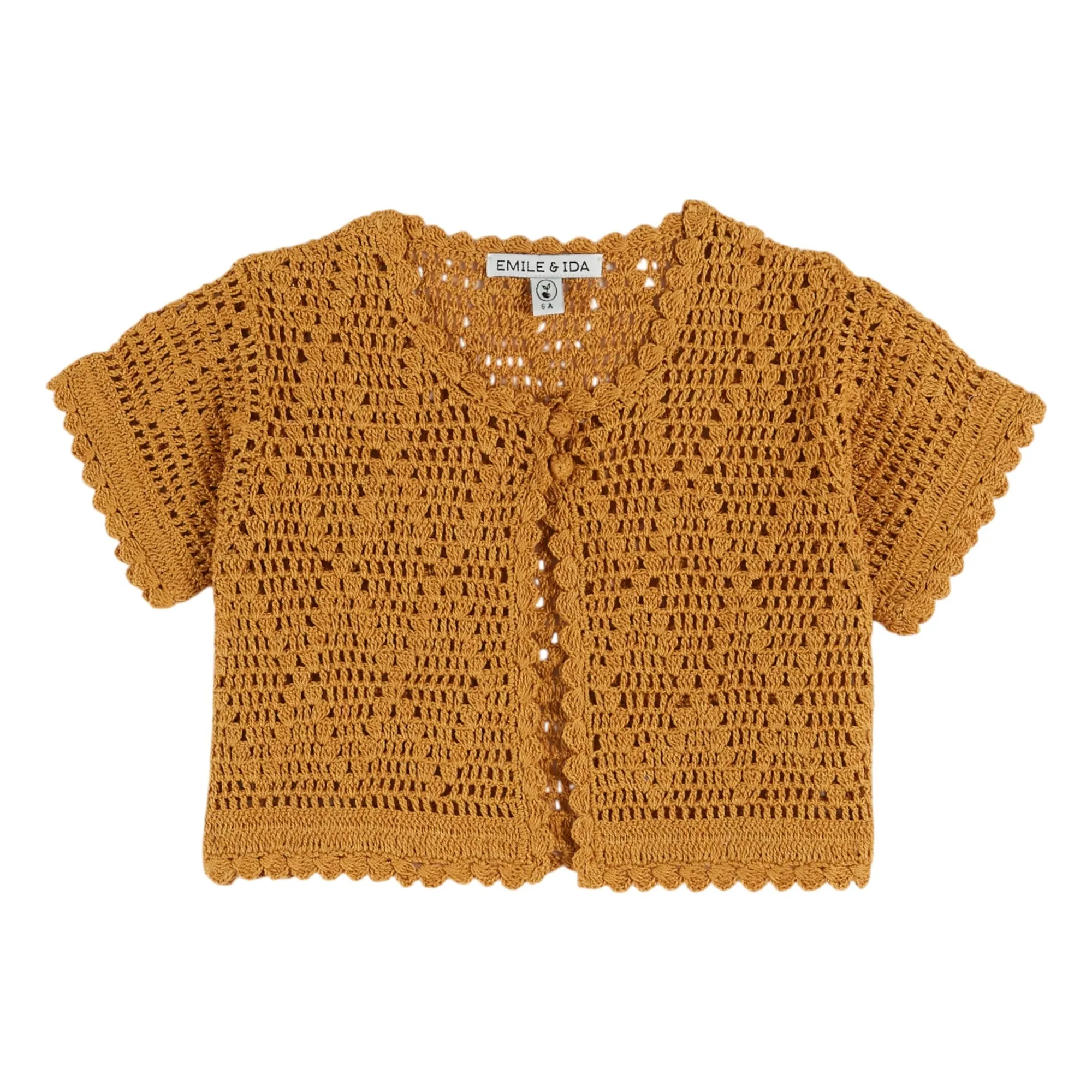 Emile Et Ida Mustard Crochet Short Sleeve Vest
