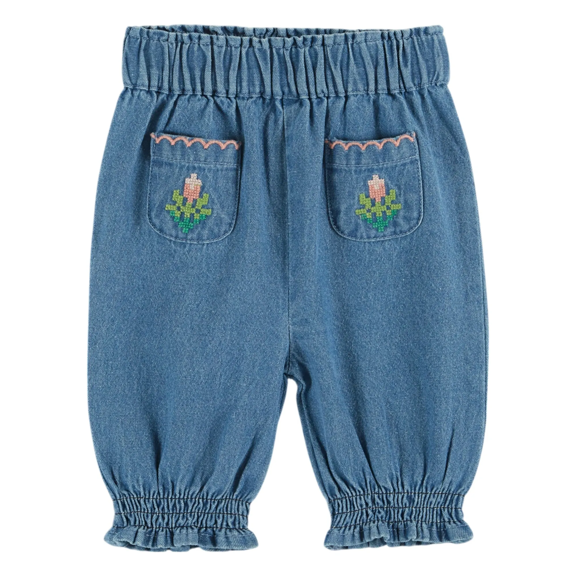 Emile Et Ida Blue Embroidered Ruched Jeans