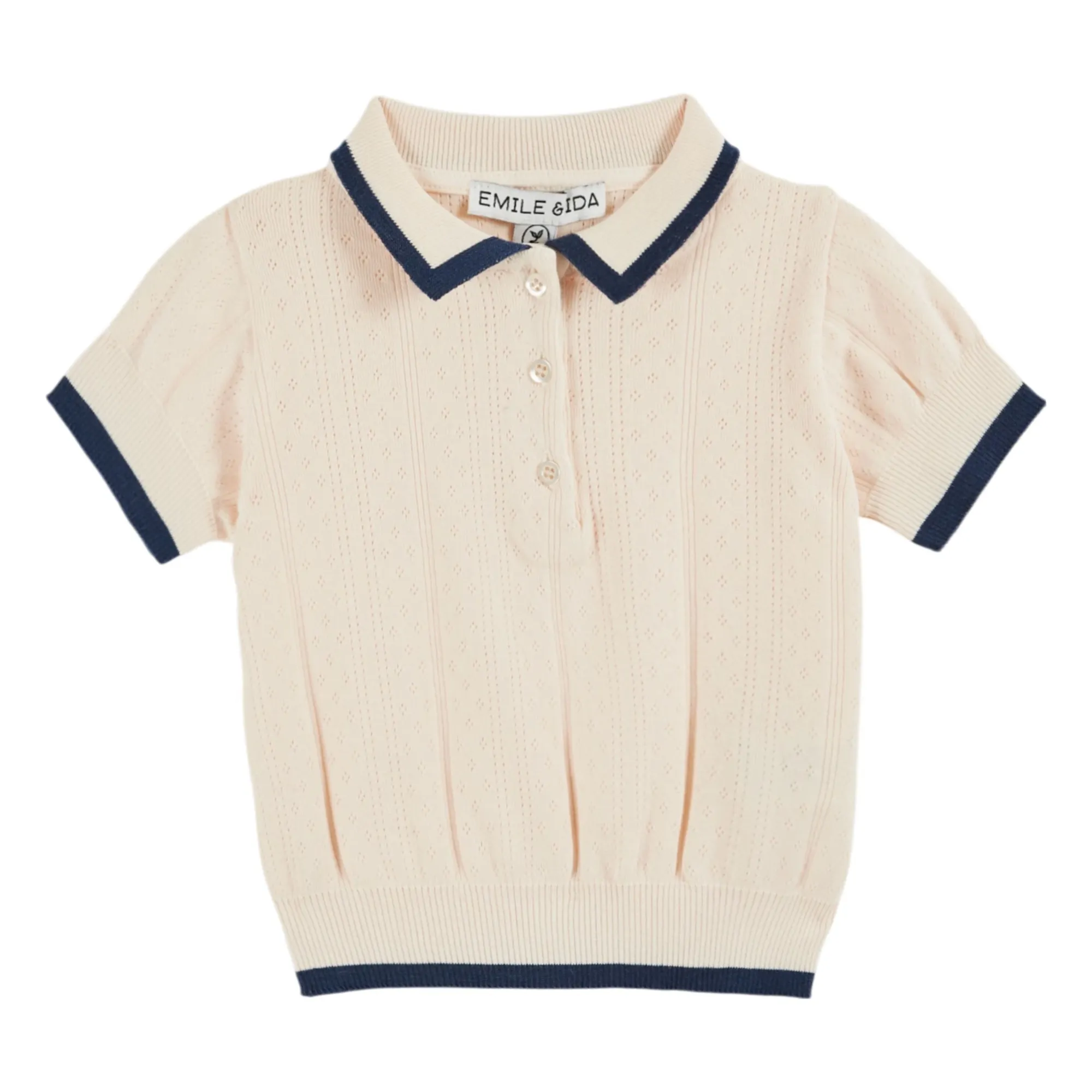 Emile Et Ida Cream Pointelle Contrast Polo Organic Cotton