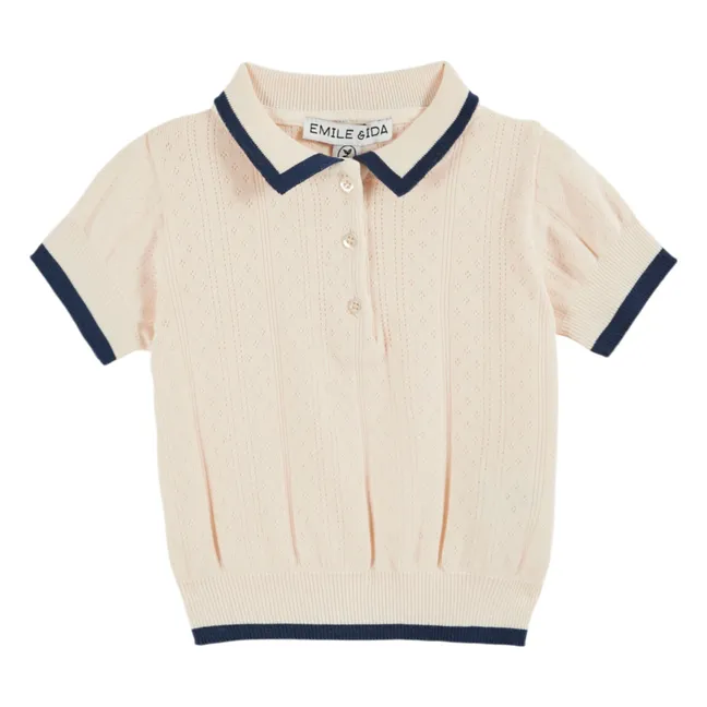 Pointelle Contrast Polo Organic Cotton | Cream
