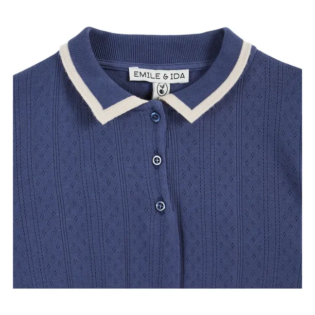 Polo Pointelle Contrasté Coton Bio | Bleu marine