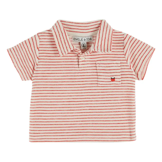 Polo Rayé Eponge Coton Bio | Rouge