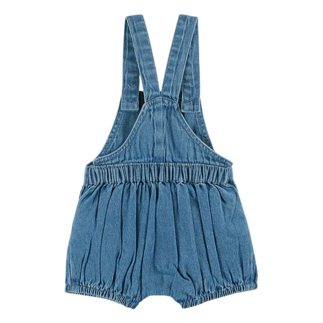 Salopette Courte Denim Brodée | Bleu