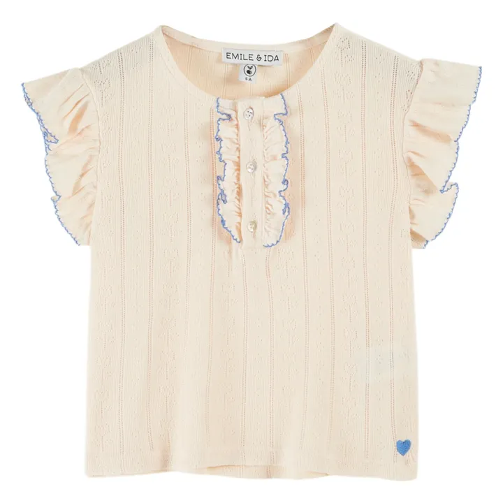 Camiseta con volantes Pointelle Modal | Crema- Imagen del producto n°0