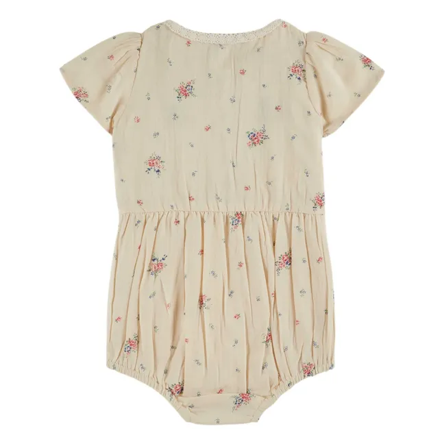 Barboteuse Smockée Fleurie Coton Bio | Crème
