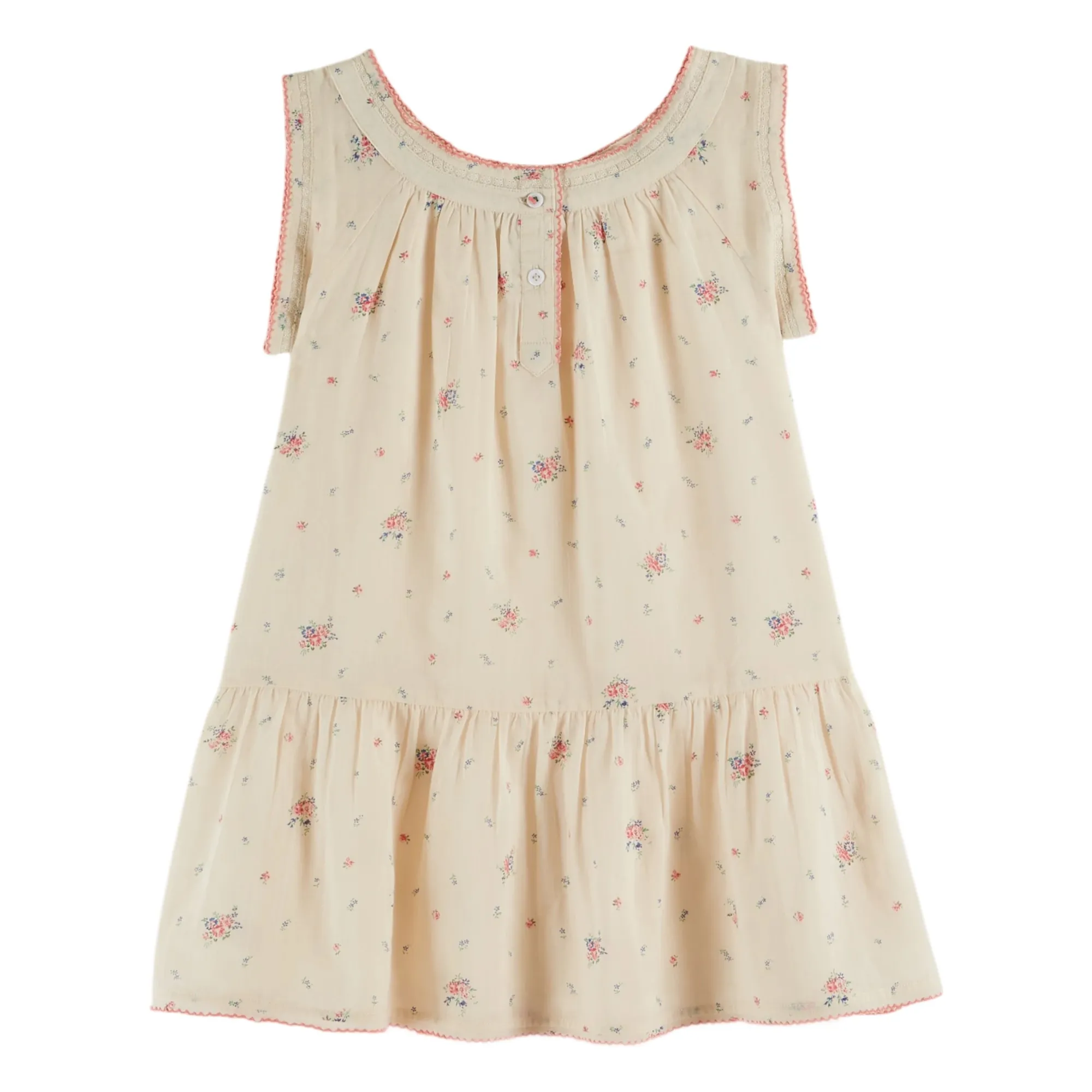 Emile Et Ida Cream Organic Cotton Flower Dress