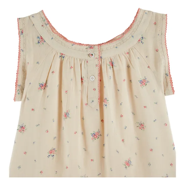 Vestido floral de algodón orgánico | Crema