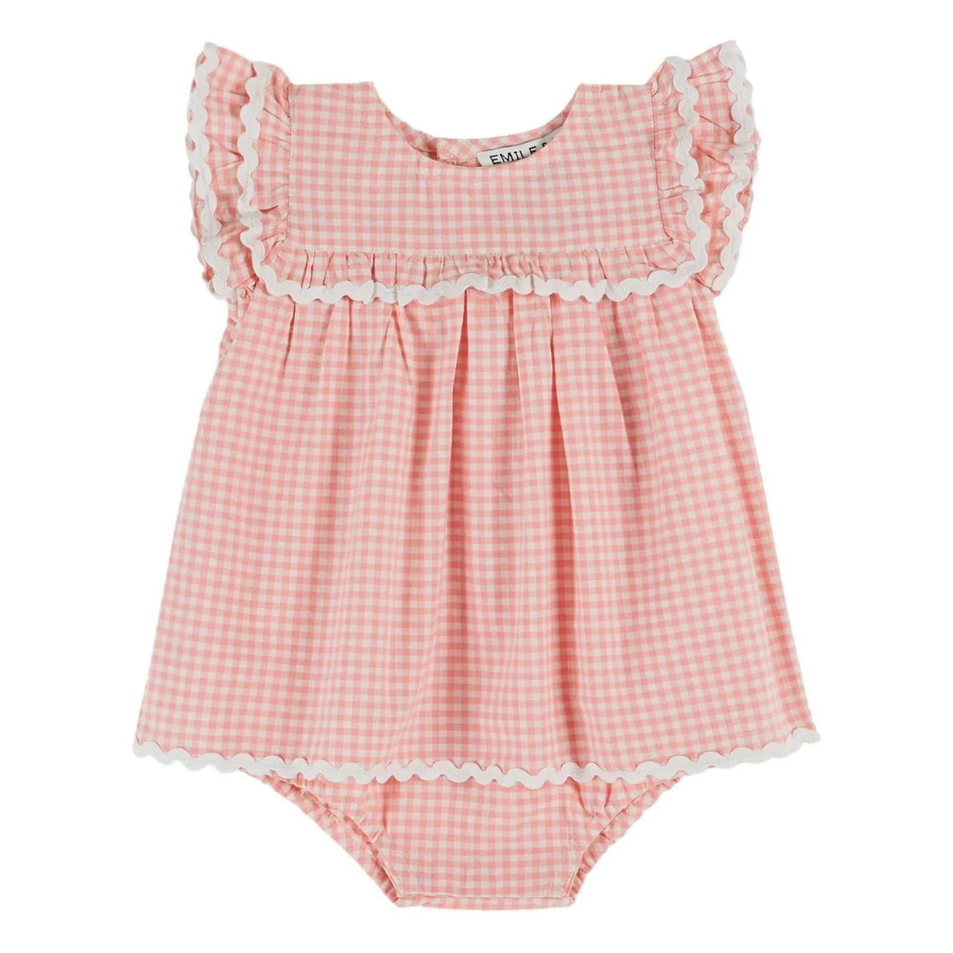 Emile Et Ida Pink Gingham Organic Cotton Romper Dress