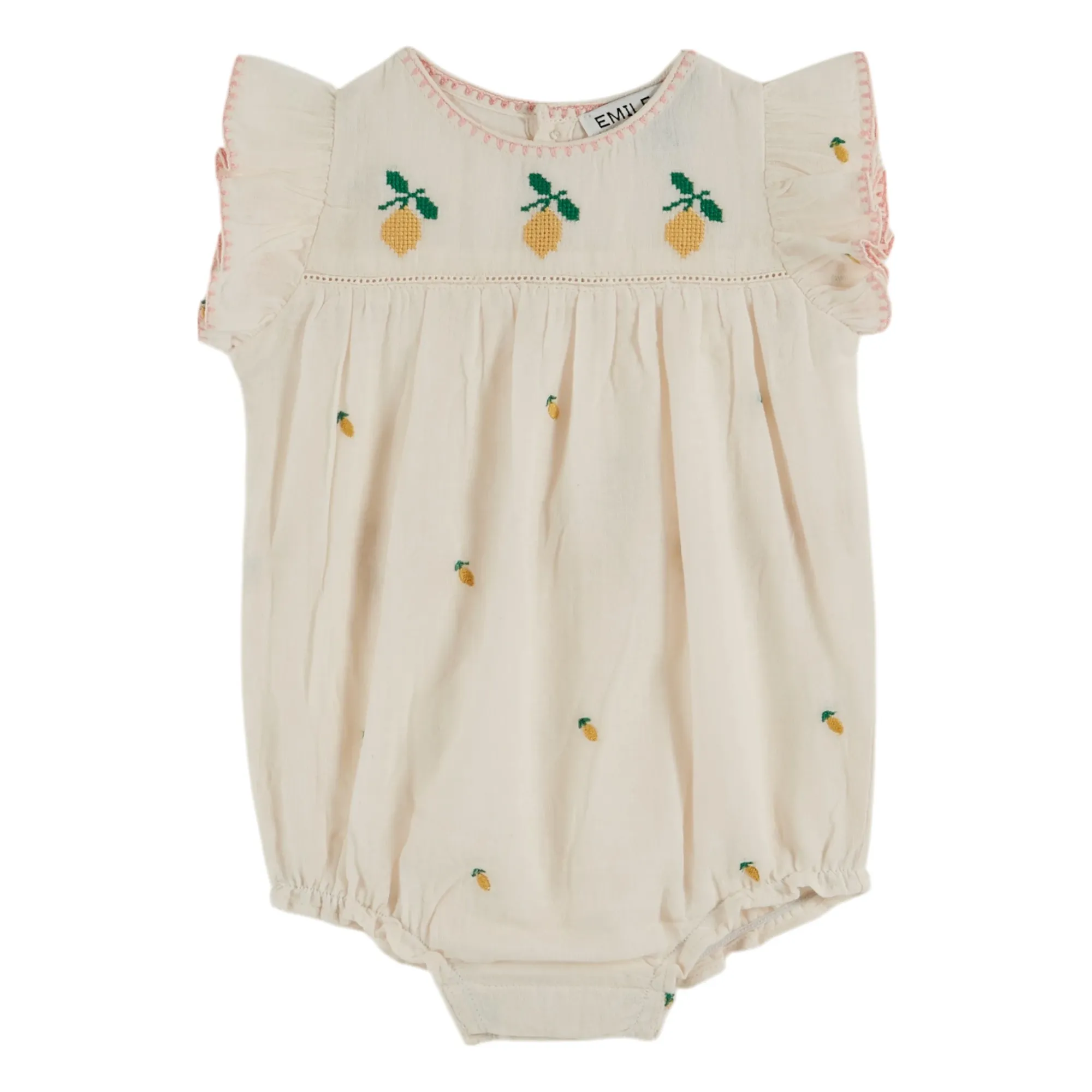 Emile Et Ida Cream Lemon Embroidered Romper