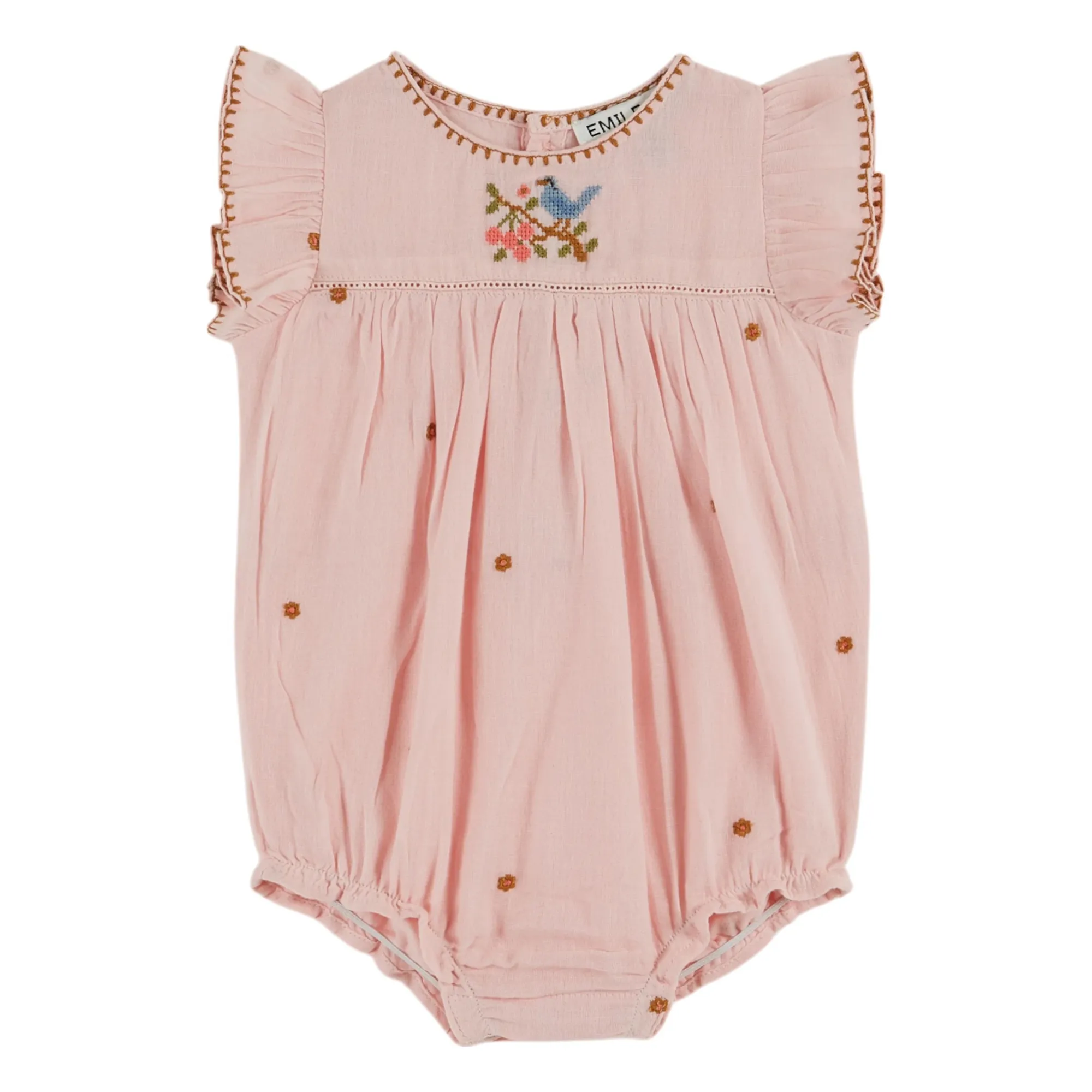Emile Et Ida Pale Pink Embroidered Romper