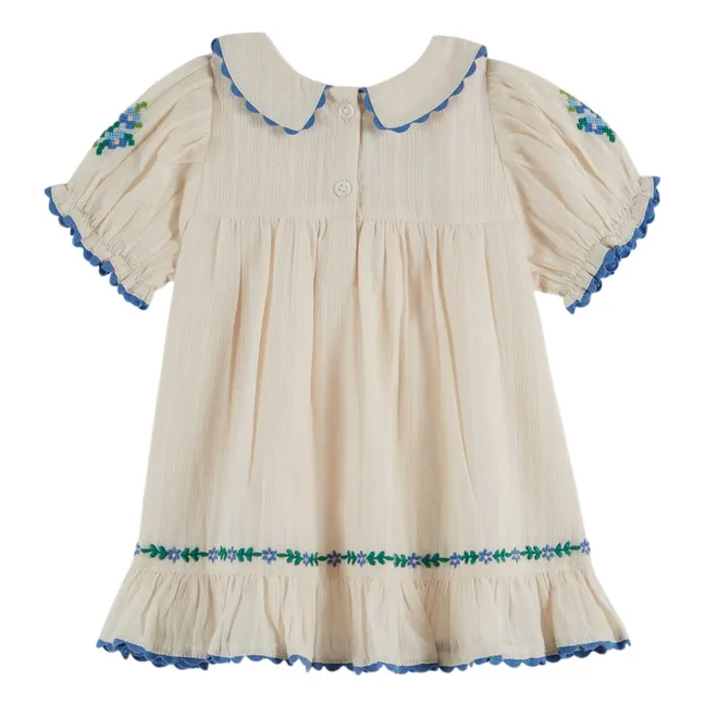 Robe Col Claudine Brodée | Crème