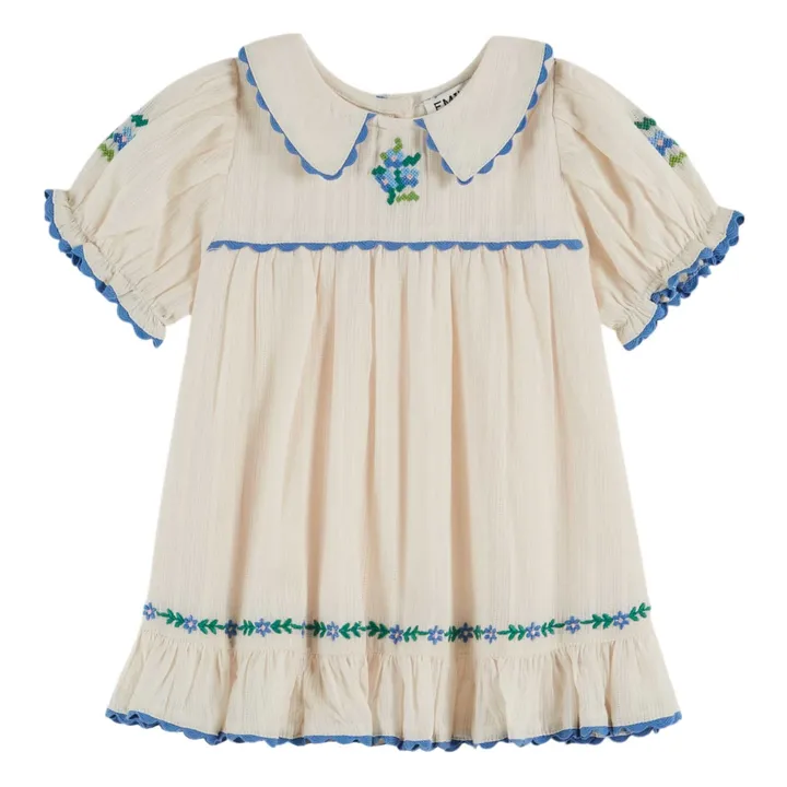 Vestido con cuello Peter Pan bordado | Crema- Imagen del producto n°0