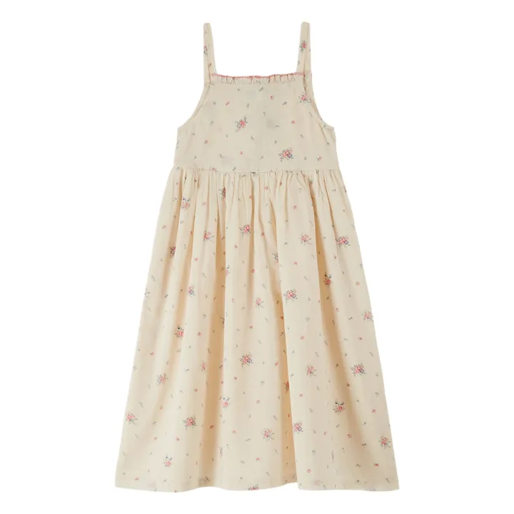 Vestido nudo floral de algodón orgánico | Crema- Imagen del producto n°3