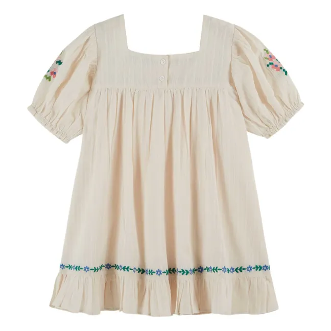 Embroidered Ruffle Dress | Cream