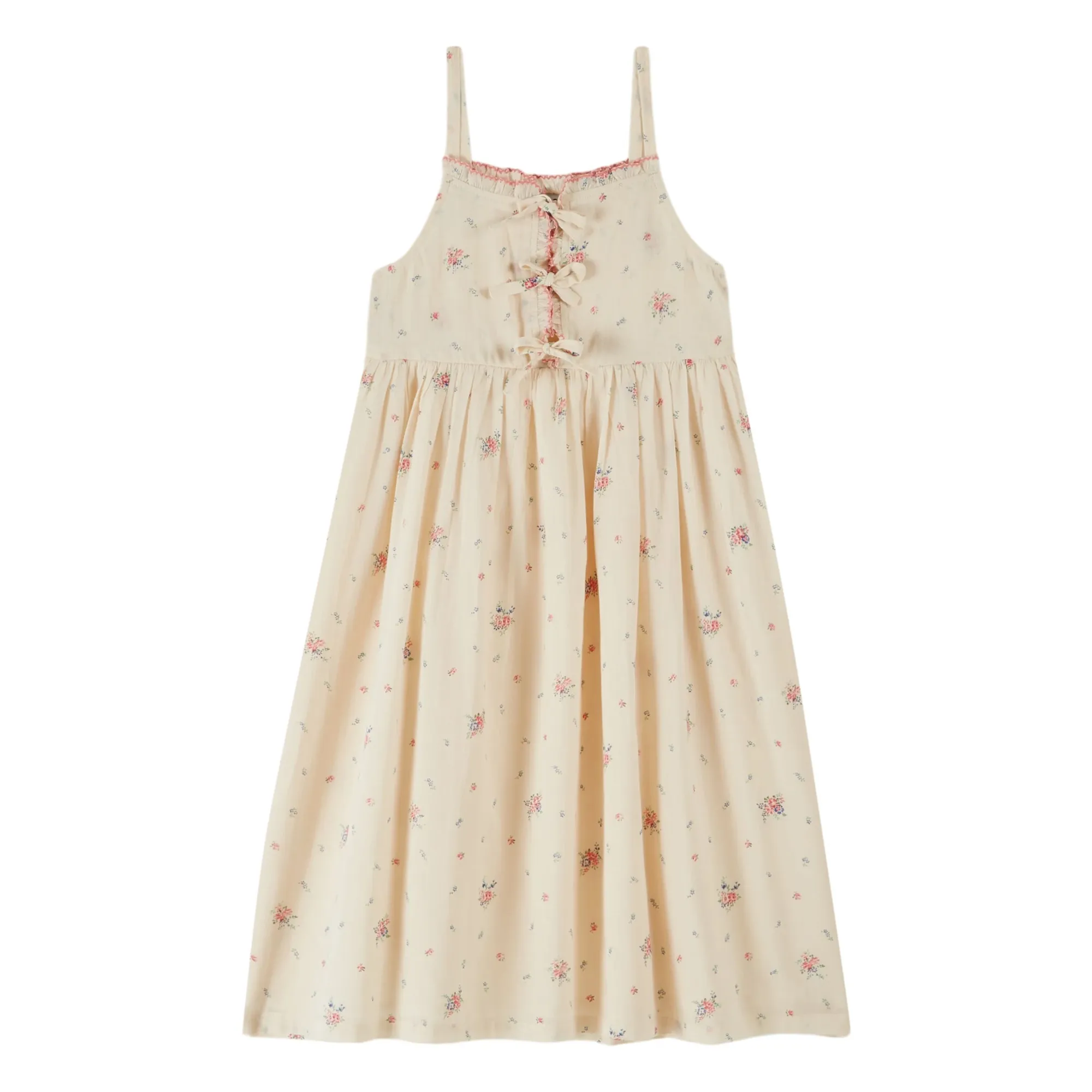 Emile Et Ida Cream Organic Cotton Flowered Knot Dress