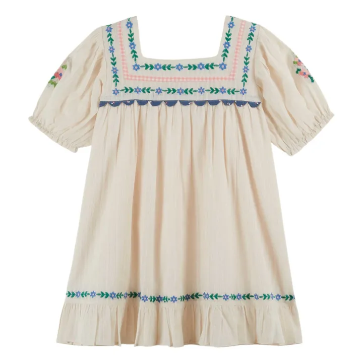 Vestido con volantes bordados | Crema- Imagen del producto n°0