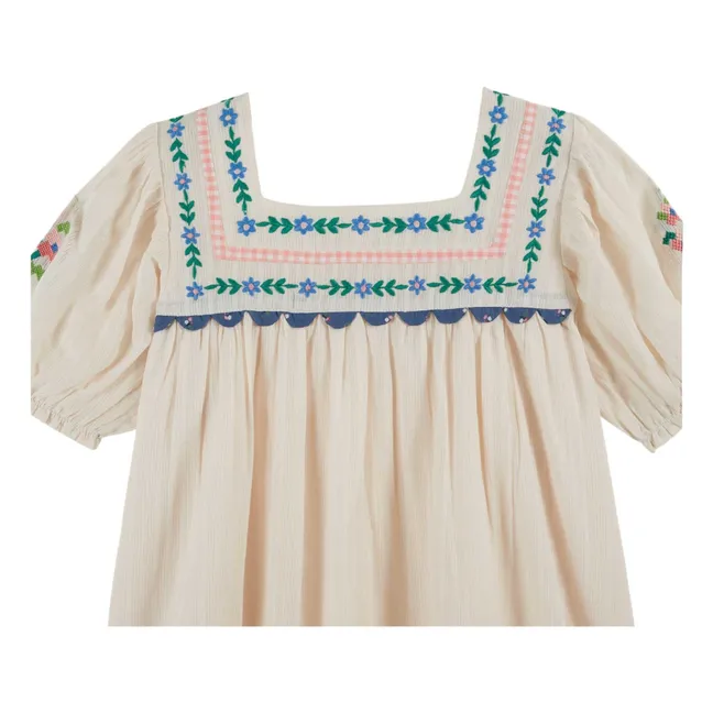 Embroidered Ruffle Dress | Cream