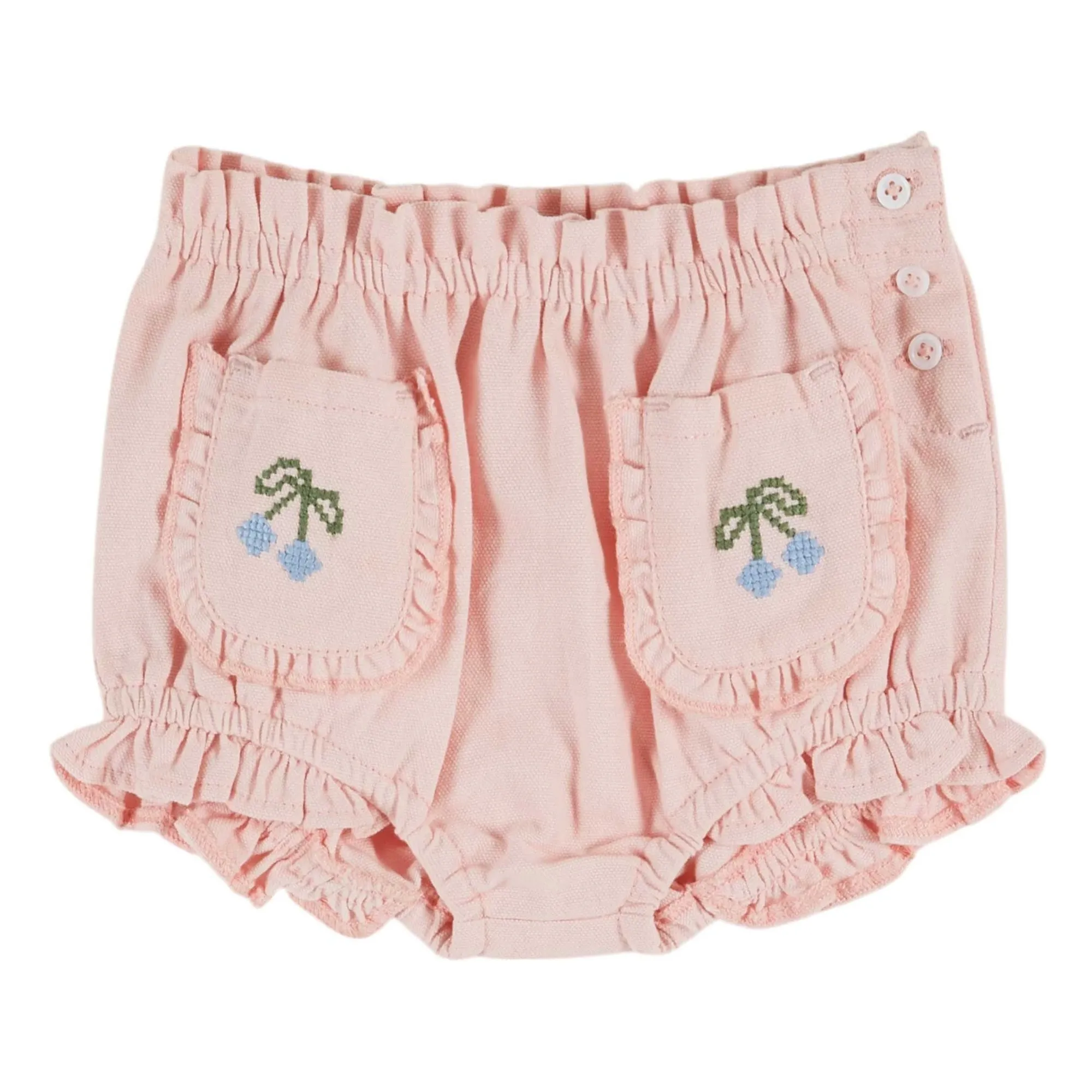 Emile Et Ida Pale Pink Embroidered Ruffled Bloomer