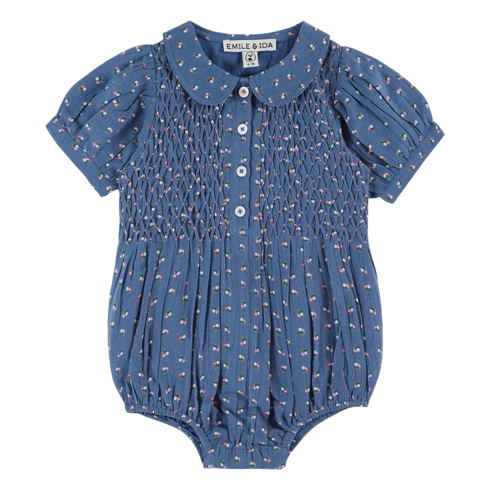 Emile Et Ida Blue Smocked Floral Romper