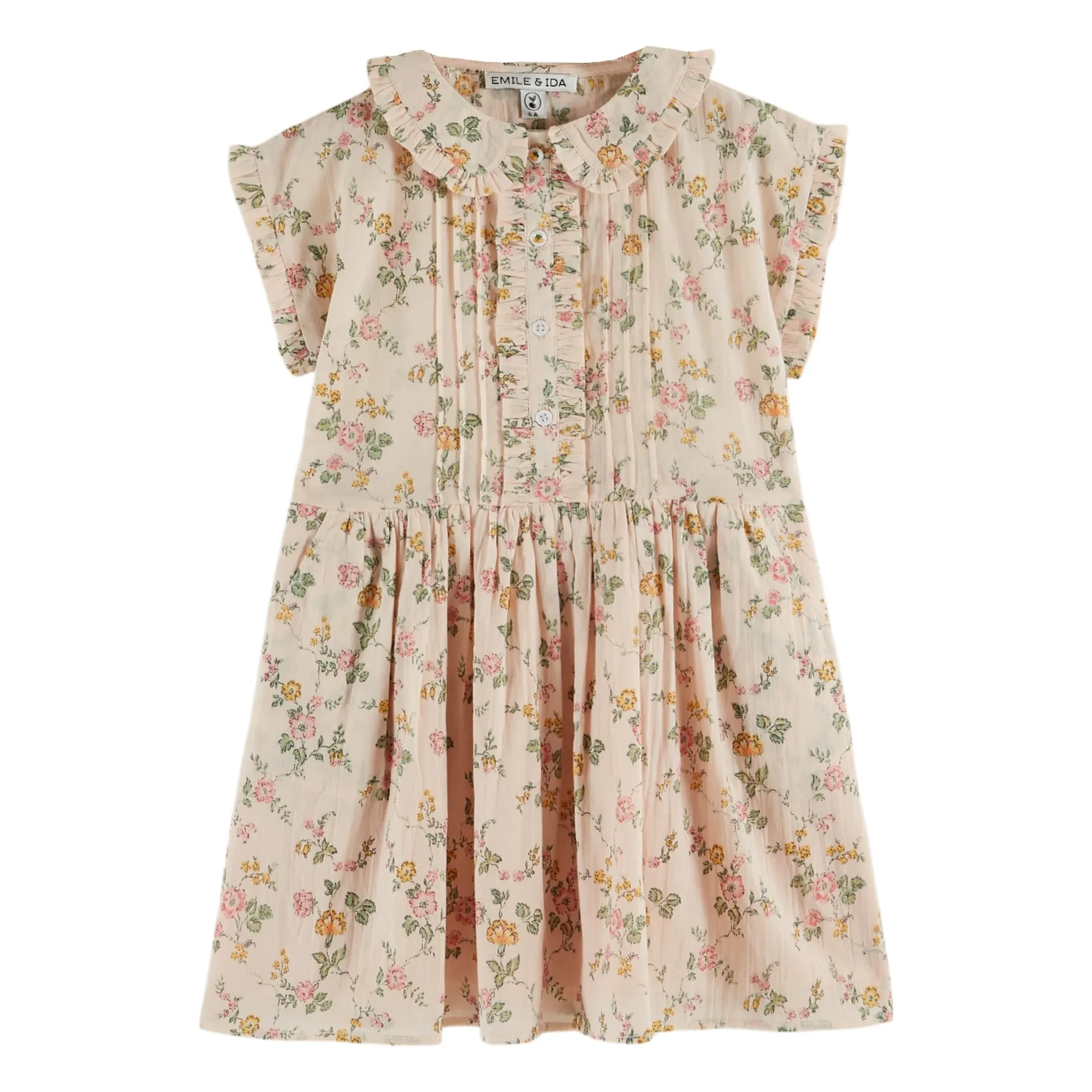 Emile Et Ida Pale Pink Organic Cotton Flower Dress