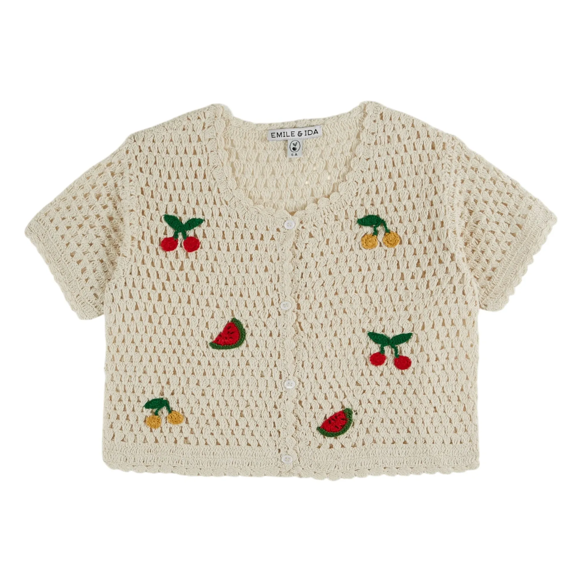 Emile Et Ida Cream Short-Sleeved Fruit Crochet Vest
