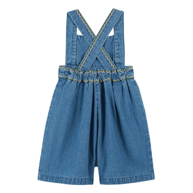 Short Denim Embroidered Cherry Dungarees | Blue