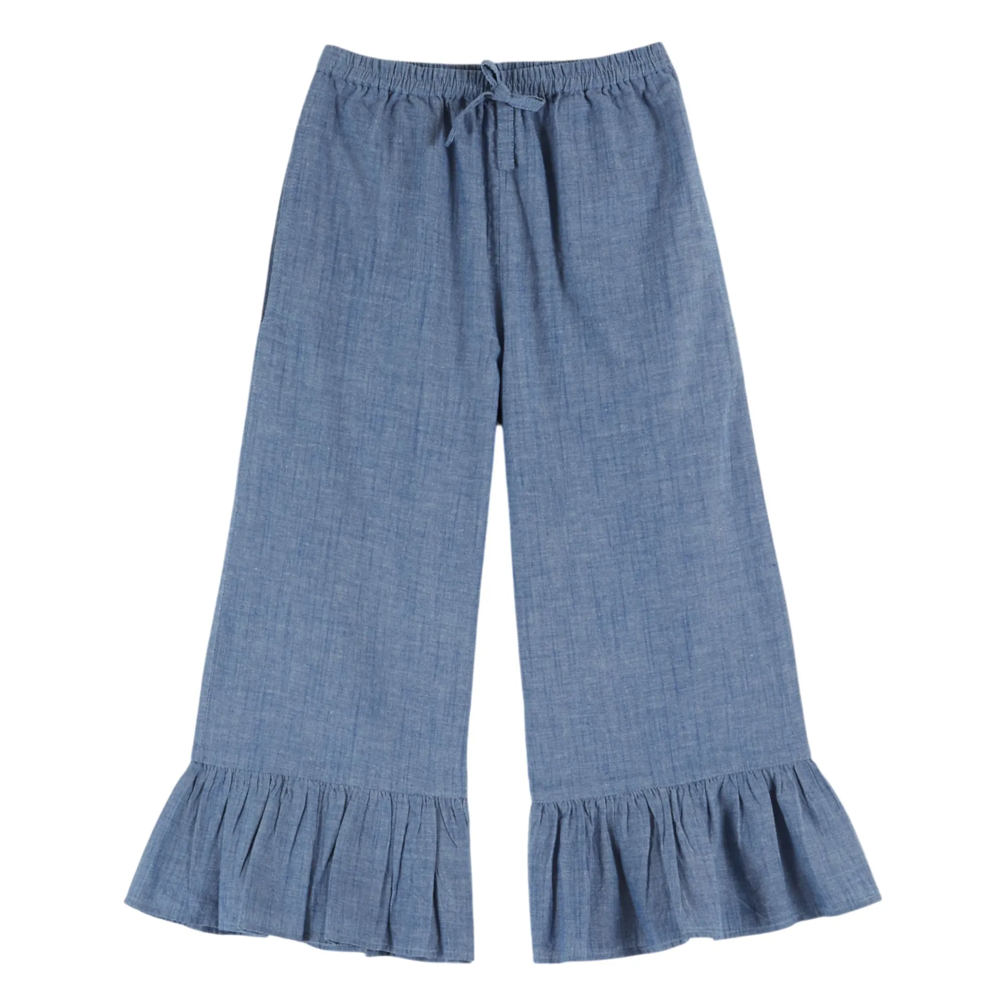 Emile Et Ida Blue Chambray Ruffle Pants
