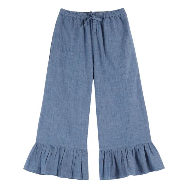 Pantalones de chambray con volantes | Azul