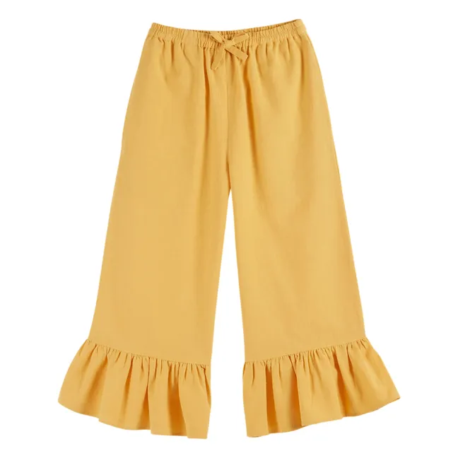 Pantalones lisos con volantes | Amarillo Mostaza