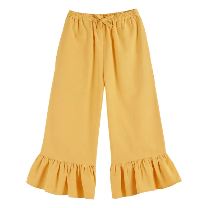 Pantalones lisos con volantes | Amarillo Mostaza- Imagen del producto n°0