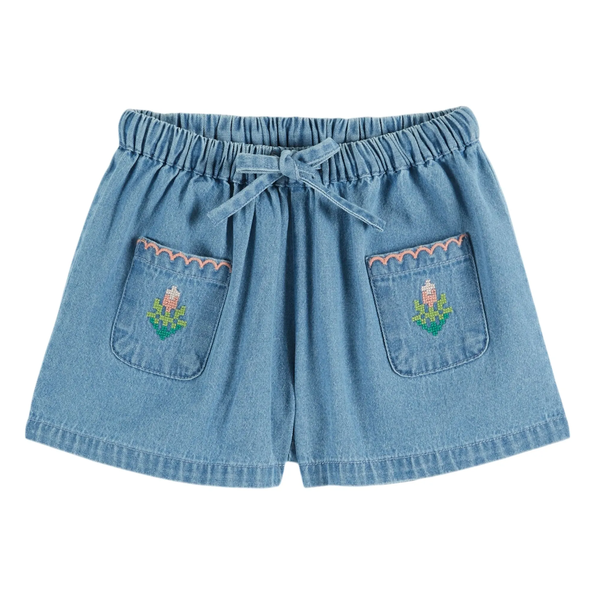 Emile Et Ida Blue Embroidered Denim Shorts