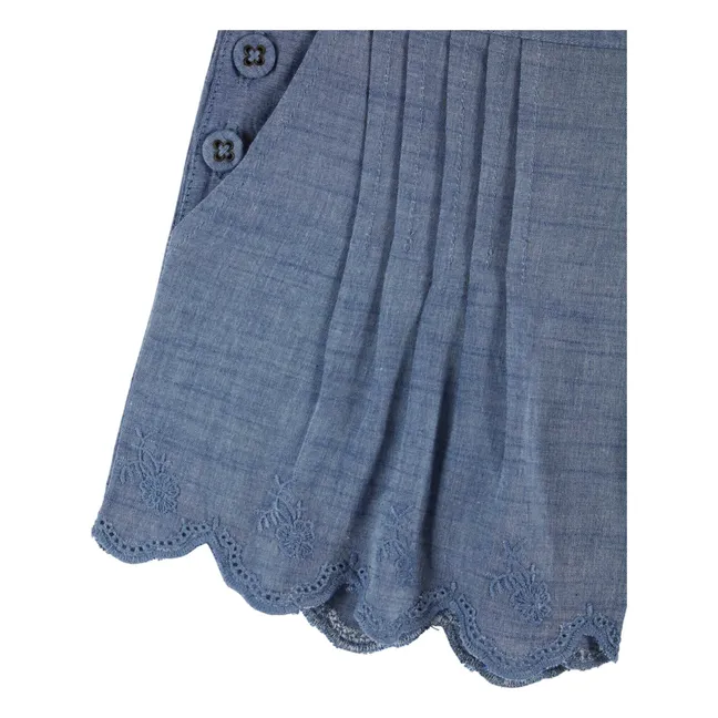 Pantalón corto de chambray bordado | Azul