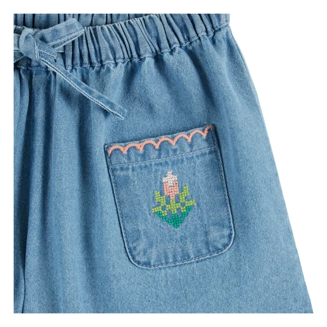 Pantalones cortos vaqueros bordados | Azul