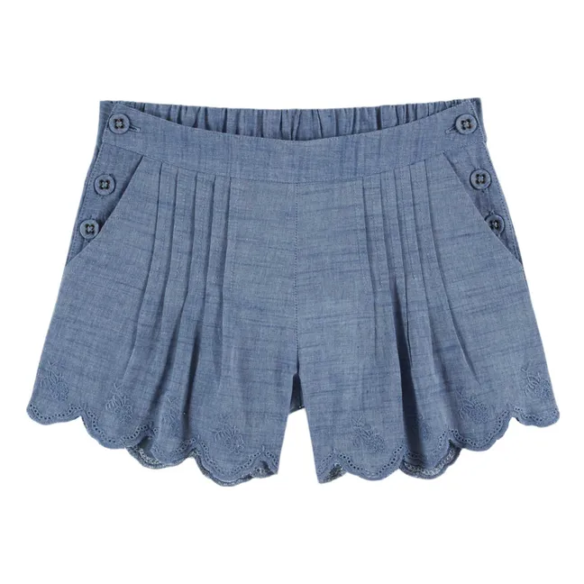 Pantalón corto de chambray bordado | Azul