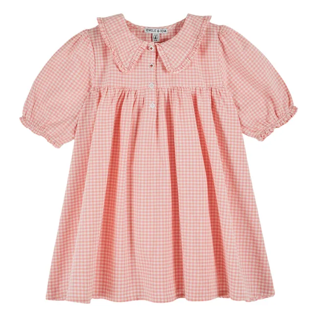 Organic cotton gingham maxi dress | Pink