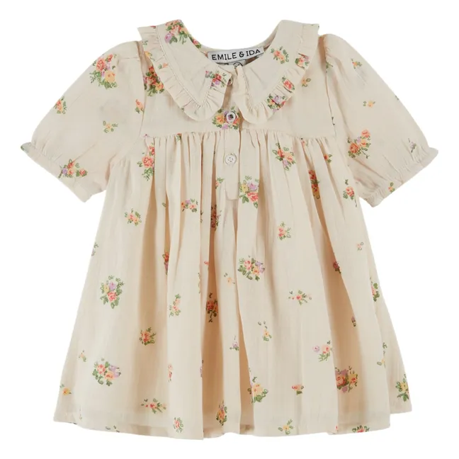 Maxivestido floral de algodón orgánico | Crema