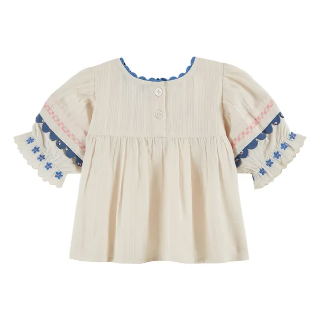 Blusa bordada con flores | Crema