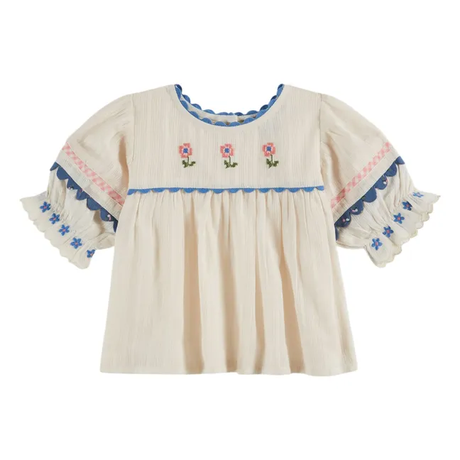 Blusa bordada con flores | Crema
