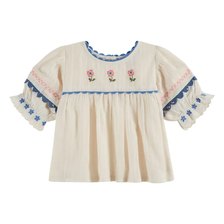 Blusa bordada con flores | Crema- Imagen del producto n°0