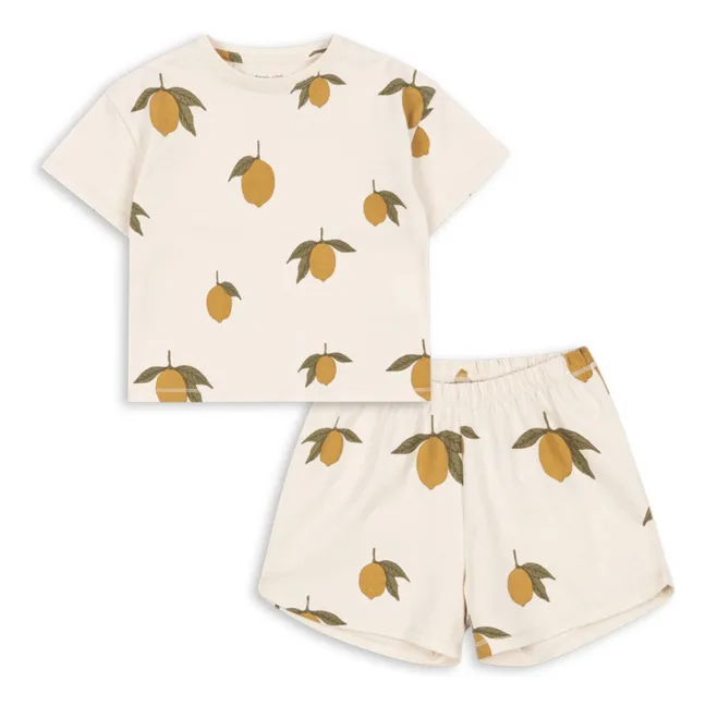 Ensemble T-shirt et Short Citrons Coton Bio | Ecru