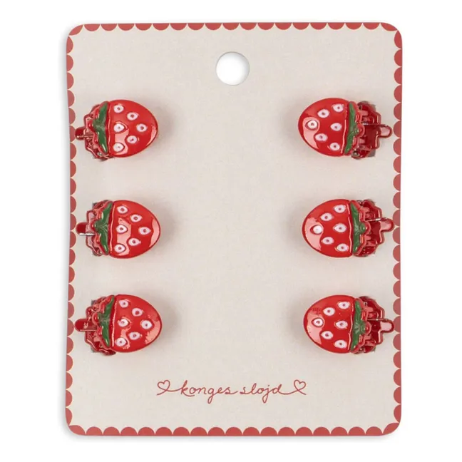 Lot de 6 Mini Pinces Fraises | Rouge