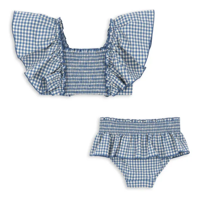 Maillot de Bain Volants Fresia Carreaux Fibres Recyclées | Bleu