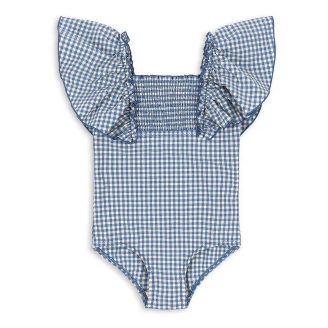 Maillot de Bain Smocké Fresia Carreaux Fibres Recyclées | Bleu