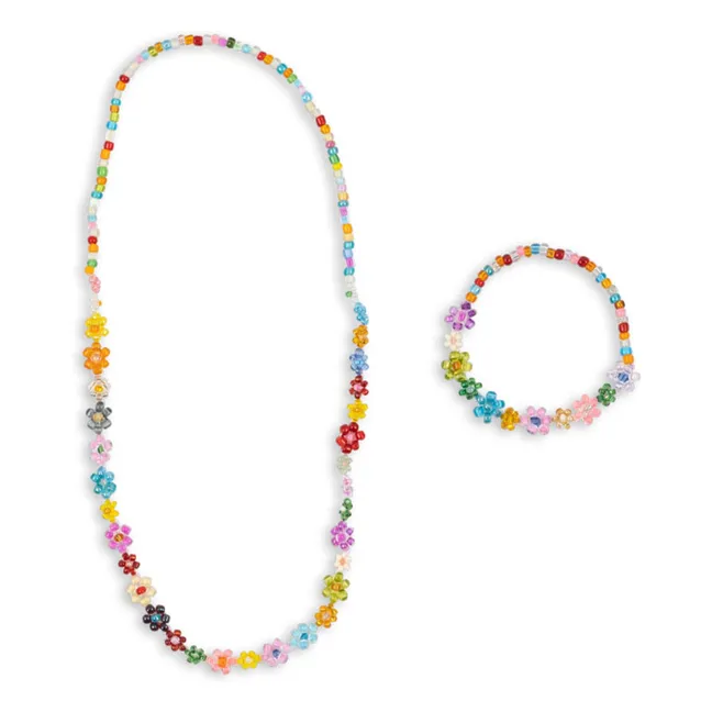 Conjunto de collar y pulsera de flores | Rosa